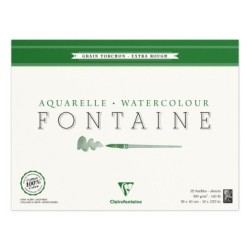 Bloc papier aquarelle encollé 4 côtés Fontaine 300g - Blanc naturel - Grain torchon - 30 x 40 cm