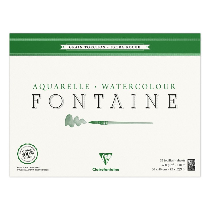 Bloc papier aquarelle encollé 4 côtés Fontaine 300g