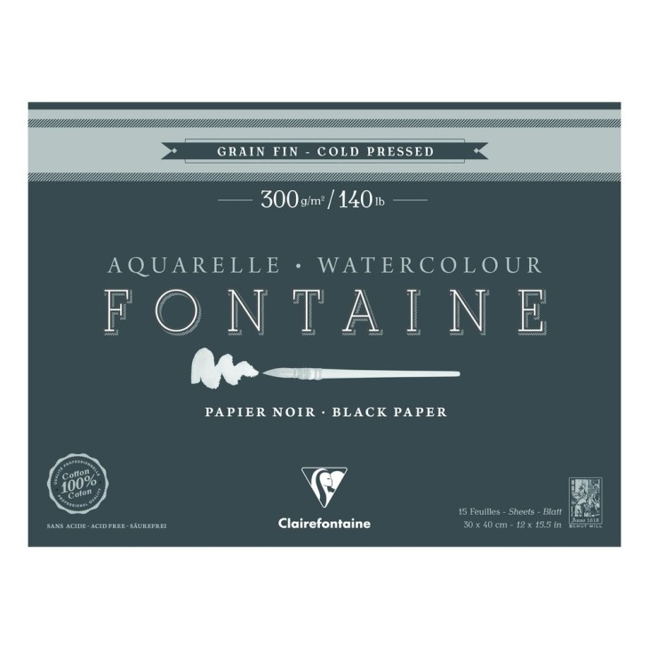 Bloc papier aquarelle encollé 4 côtés Fontaine 300g