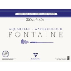 Bloc papier aquarelle encollé 4 côtés Fontaine 300g - Blanc naturel - Grain demi-satiné - 36 x 48 cm