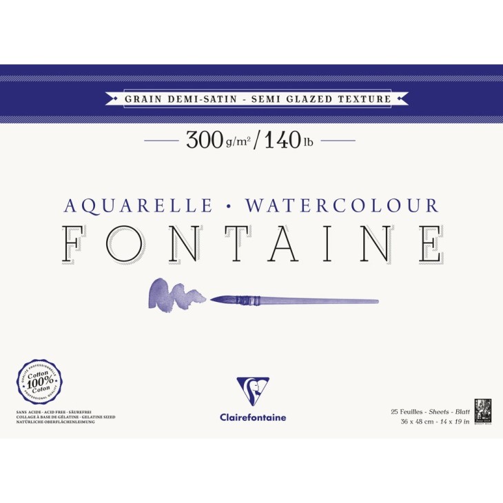 Bloc papier aquarelle encollé 4 côtés Fontaine 300g