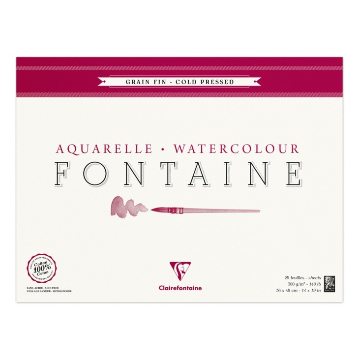 Bloc papier aquarelle encollé 4 côtés Fontaine 300g