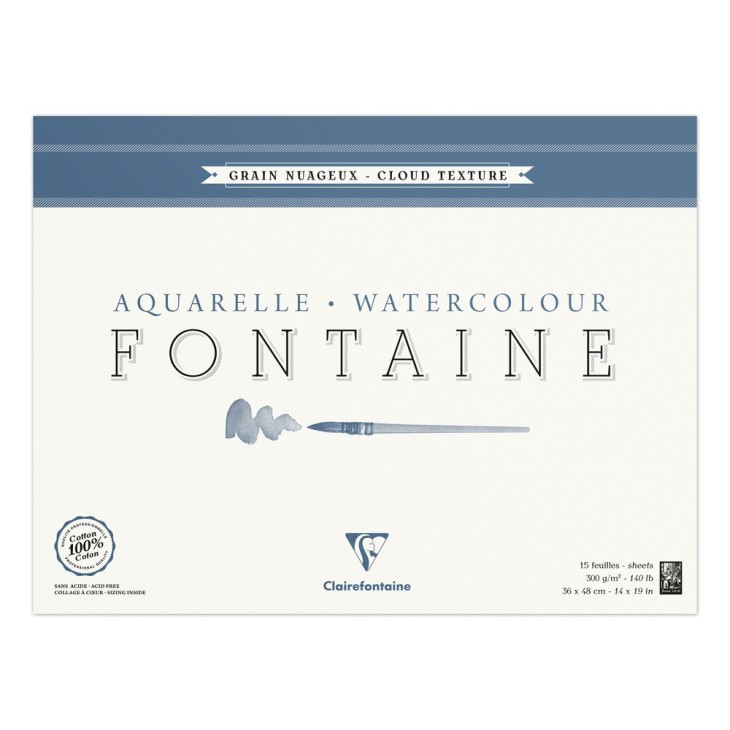 Bloc papier aquarelle encollé 4 côtés Fontaine 300g