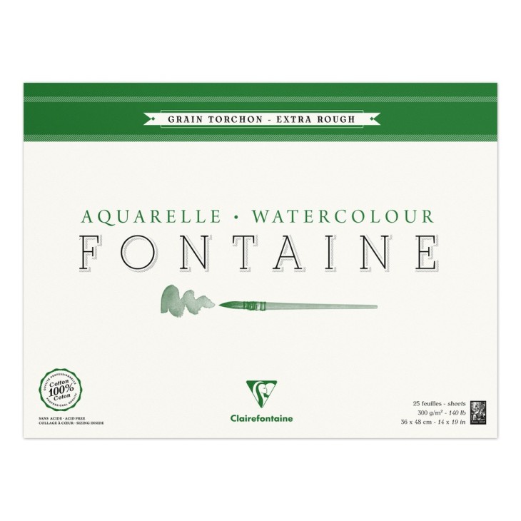 Bloc papier aquarelle encollé 4 côtés Fontaine 300g