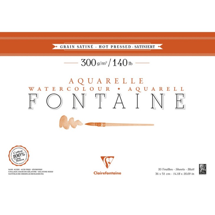 Bloc papier aquarelle encollé 4 côtés Fontaine 300g