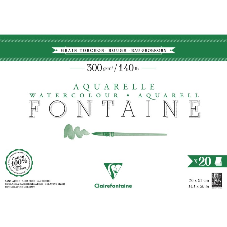 Bloc papier aquarelle encollé 4 côtés Fontaine 300g