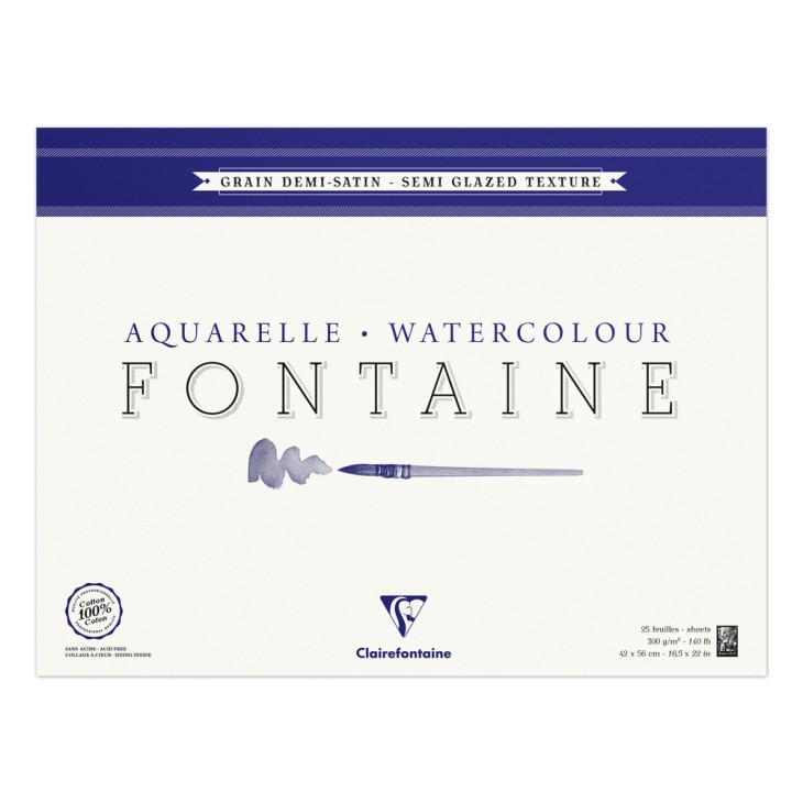 Bloc papier aquarelle encollé 4 côtés Fontaine 300g