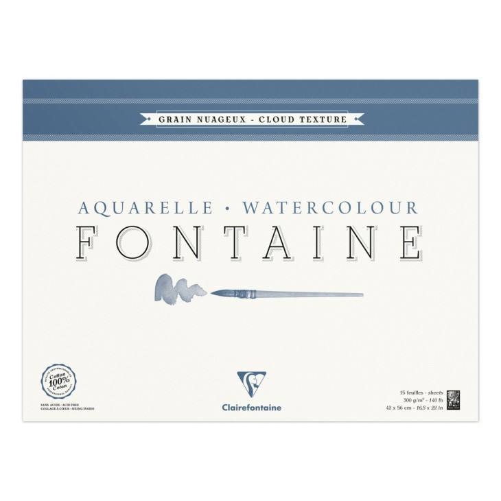 Bloc papier aquarelle encollé 4 côtés Fontaine 300g