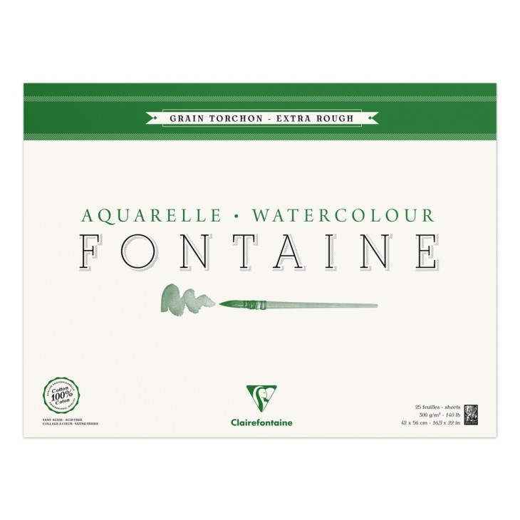 Bloc papier aquarelle encollé 4 côtés Fontaine 300g