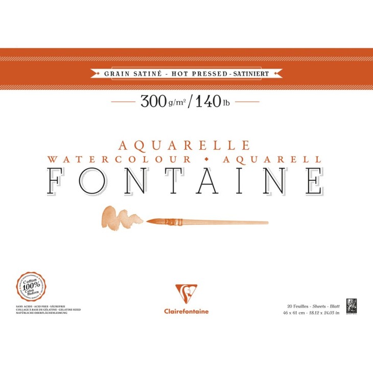 Bloc papier aquarelle encollé 4 côtés Fontaine 300g