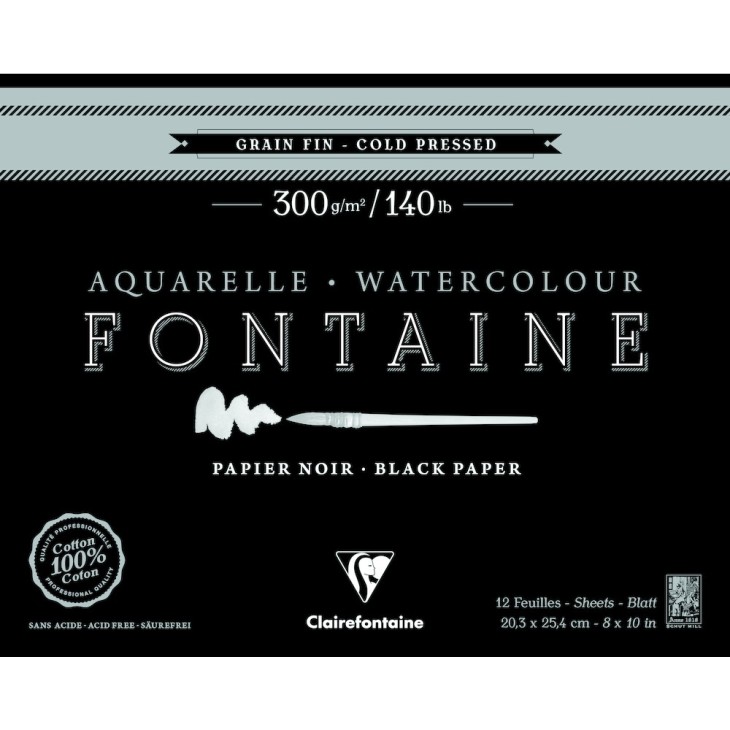 Bloc papier aquarelle encollé 1 côté Fontaine 300g