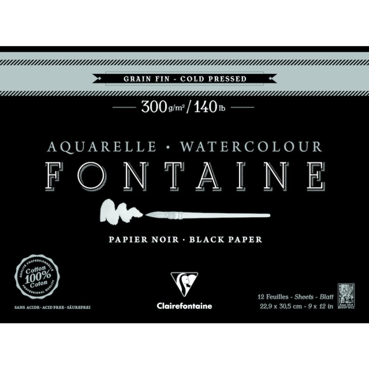 Bloc papier aquarelle encollé 1 côté Fontaine 300g