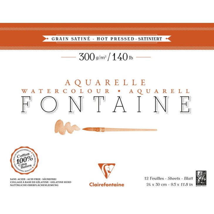 Bloc papier aquarelle encollé 1 côté Fontaine 300g