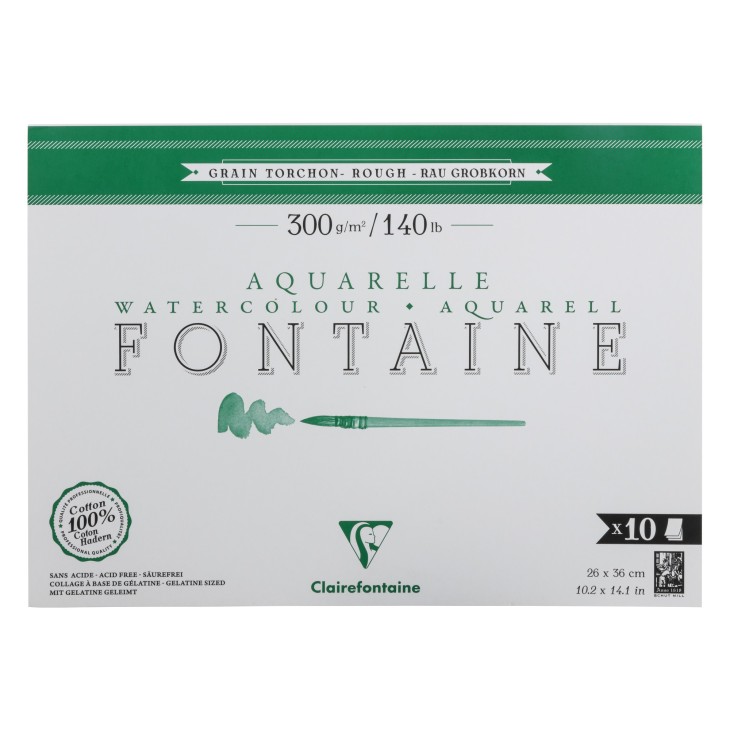 Bloc papier aquarelle encollé 1 côté Fontaine 300g