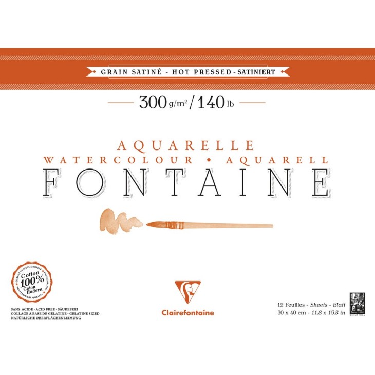 Bloc papier aquarelle encollé 1 côté Fontaine 300g