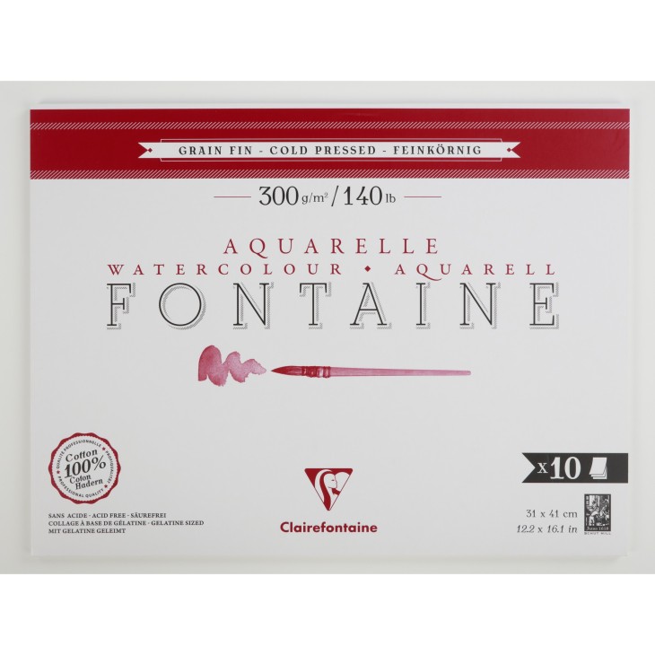 Bloc papier aquarelle encollé 1 côté Fontaine 300g