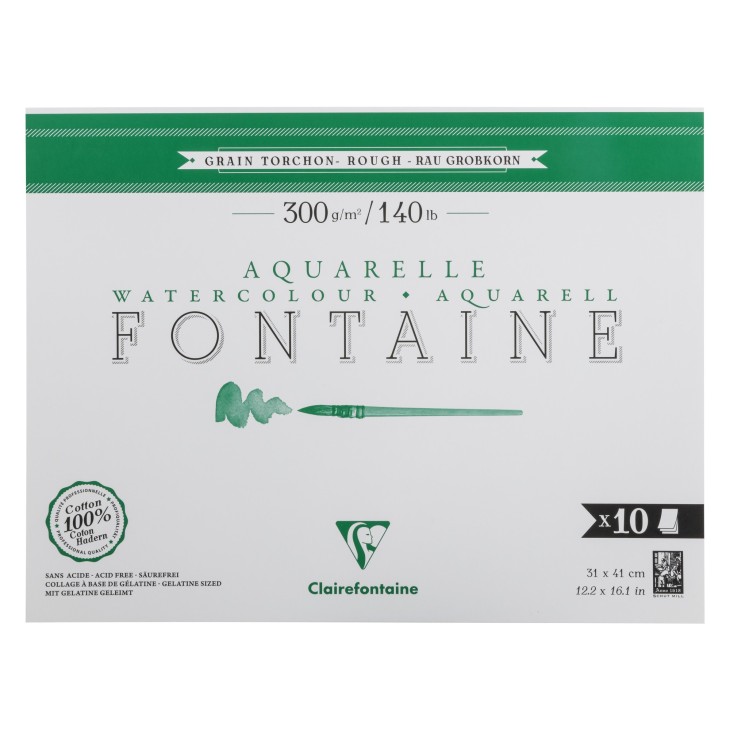 Bloc papier aquarelle encollé 1 côté Fontaine 300g