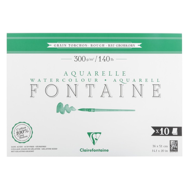 Bloc papier aquarelle encollé 1 côté Fontaine 300g