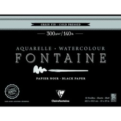 Bloc papier aquarelle encollé 1 côté Fontaine 300g - Noir - Grain fin - 48,3 x 63,5 cm