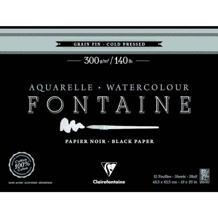 Bloc papier aquarelle encollé 1 côté Fontaine 300g