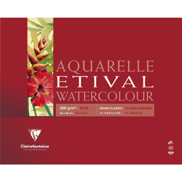 Bloc papier aquarelle encollé 4 côtés Etival 200g