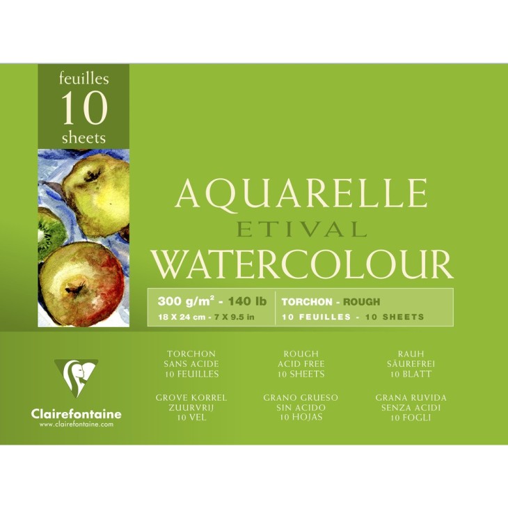 Bloc aquarelle encollé 4 côtés Etival 10 feuilles 300g