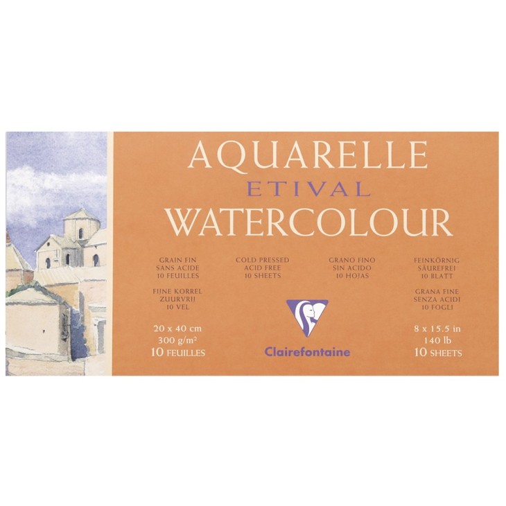 Bloc aquarelle encollé 4 côtés Etival 10 feuilles 300g