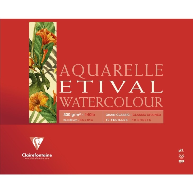 Bloc aquarelle encollé 4 côtés Etival 10 feuilles 300g