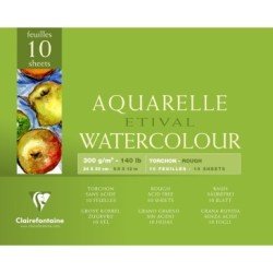 Bloc aquarelle encollé 4 côtés Etival 10 feuilles 300g - Grain torchon - 24 x 30 cm