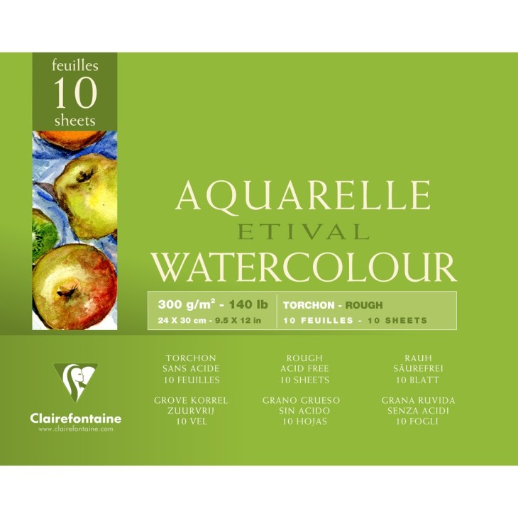 Bloc aquarelle encollé 4 côtés Etival 10 feuilles 300g