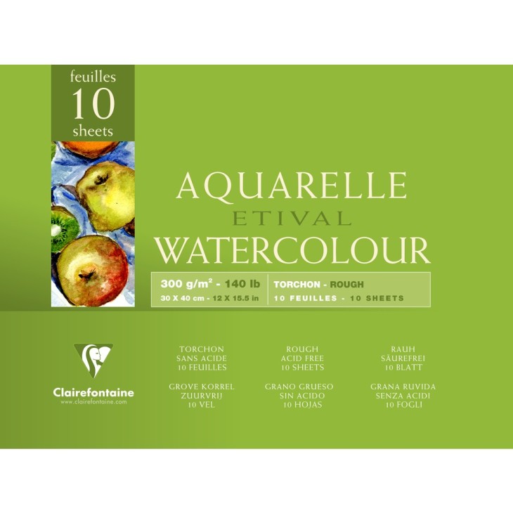 Bloc aquarelle encollé 4 côtés Etival 10 feuilles 300g