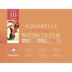 Bloc aquarelle encollé 4 côtés Etival 10 feuilles 300g - Grain fin - 30 x 40 cm