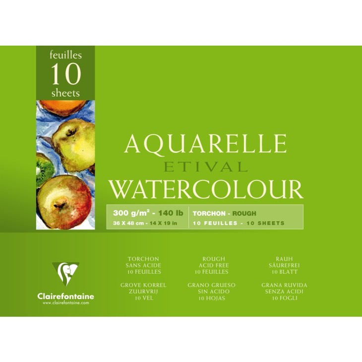 Bloc aquarelle encollé 4 côtés Etival 10 feuilles 300g