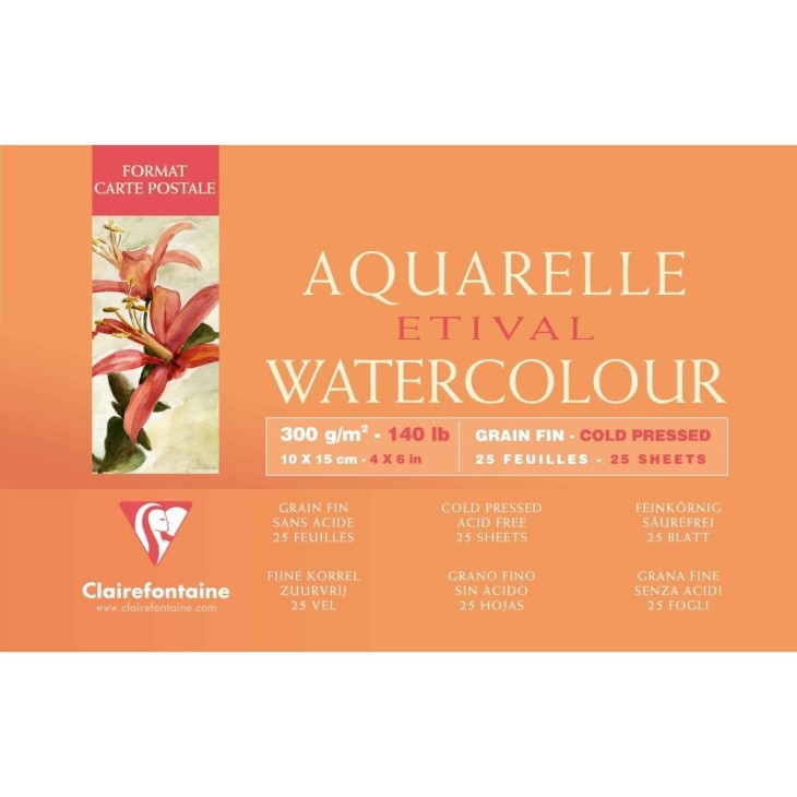 Bloc aquarelle encollé 4 côtés Etival 25 feuilles 300g