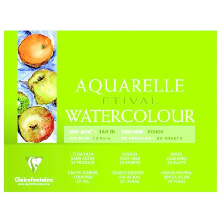 Bloc aquarelle encollé 4 côtés Etival 25 feuilles 300g