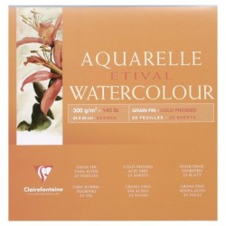 Bloc aquarelle encollé 4 côtés Etival 25 feuilles 300g - Grain fin - 24 x 24 cm