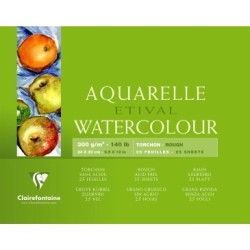 Bloc aquarelle encollé 4 côtés Etival 25 feuilles 300g - Grain torchon - 24 x 30 cm