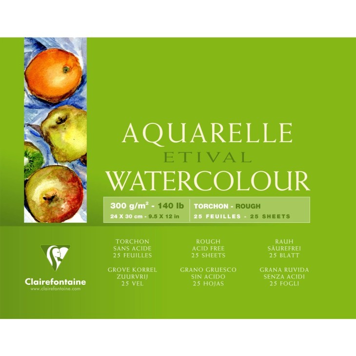 Bloc aquarelle encollé 4 côtés Etival 25 feuilles 300g