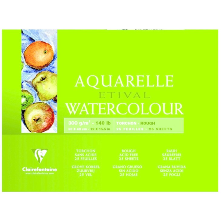 Bloc aquarelle encollé 4 côtés Etival 25 feuilles 300g