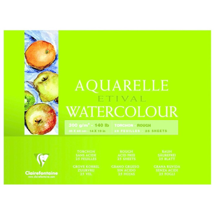 Bloc aquarelle encollé 4 côtés Etival 25 feuilles 300g