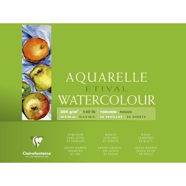 Bloc aquarelle encollé 4 côtés Etival 25 feuilles 300g