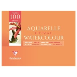 Bloc papier aquarelle encollé Etival 100 feuilles 300g - Encollée 2 côtés - 30 x 40 cm