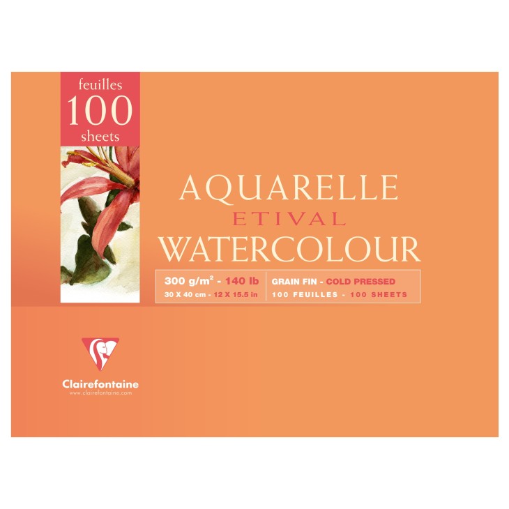 Bloc papier aquarelle encollé Etival 100 feuilles 300g