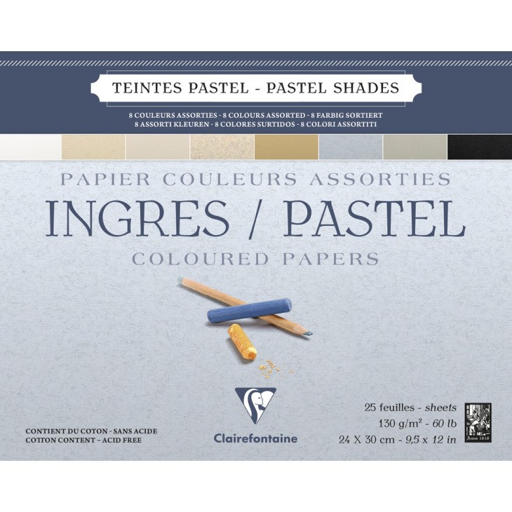 Bloc papier Ingres Pastel 130g assortiment pastel