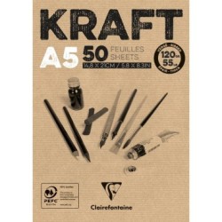 Bloc papier dessin encollé Kraft