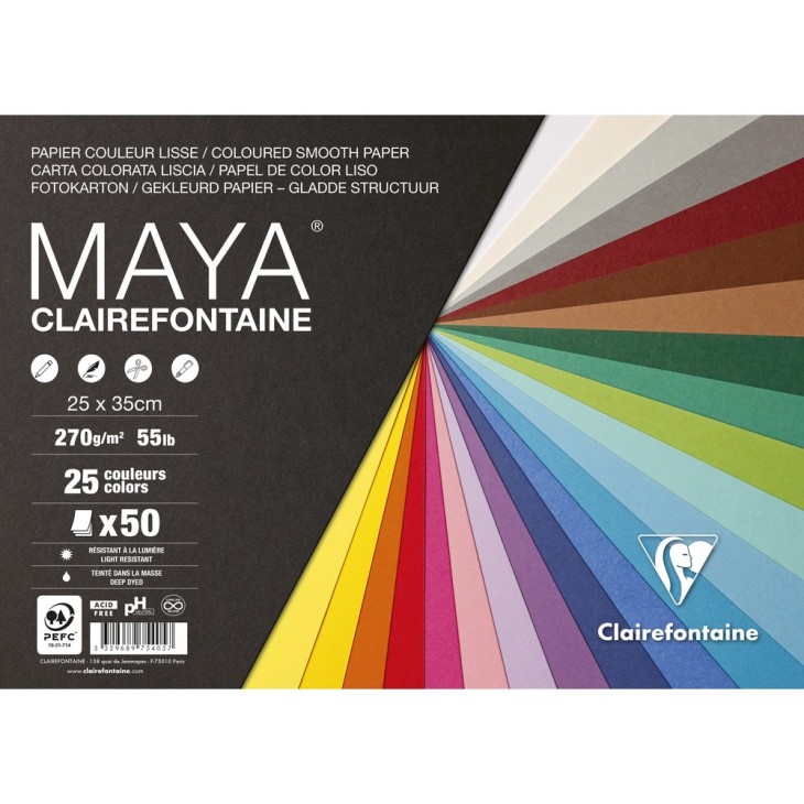 Assorti papier couleur lisse Maya 270g