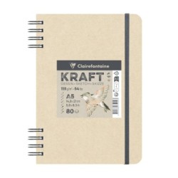 Carnet papier dessin Kraft 115g - Rigide - Double spirale - 14,8 x 21 cm