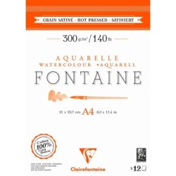 Bloc papier encollé aquarelle 2 côtés Fontaine 300g - Grain satiné - 21 x 29,7 cm