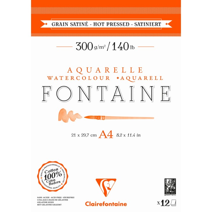 Bloc papier encollé aquarelle 2 côtés Fontaine 300g