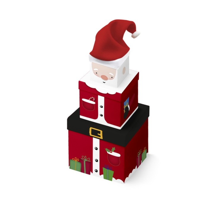 Set de 3 boites carrées, Noël. Format: 9,5 x 7,5 x 9,5 cm - 11,5 x 10 x 11,5 cm - 15,5 x 12 x 15,5 cm